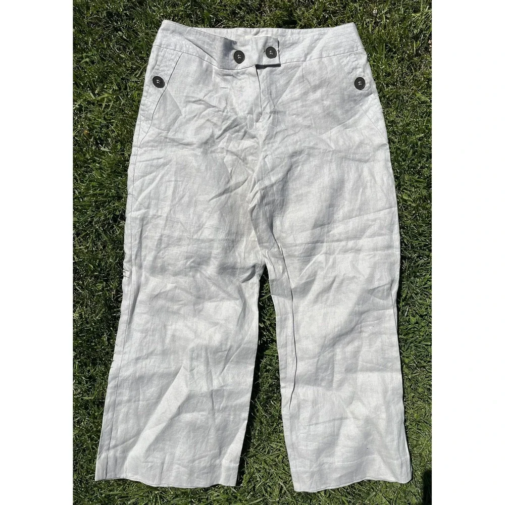 Workshop Andrea Jovine Pants Womens 8 Linen Cropped Wide Leg Chambray - Picture 3 of 9